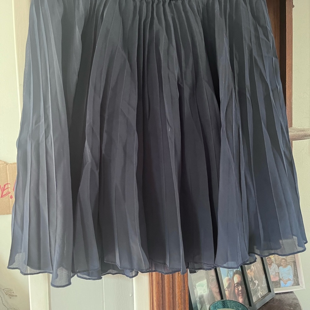 Navy Chiffon Pleated Mini Skater Skirt - Picture 2 of 3